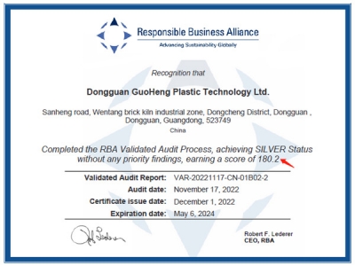 東莞國亨總部在11月份RBA審廠中喜獲180.2分的好成績，圓滿通過審查！